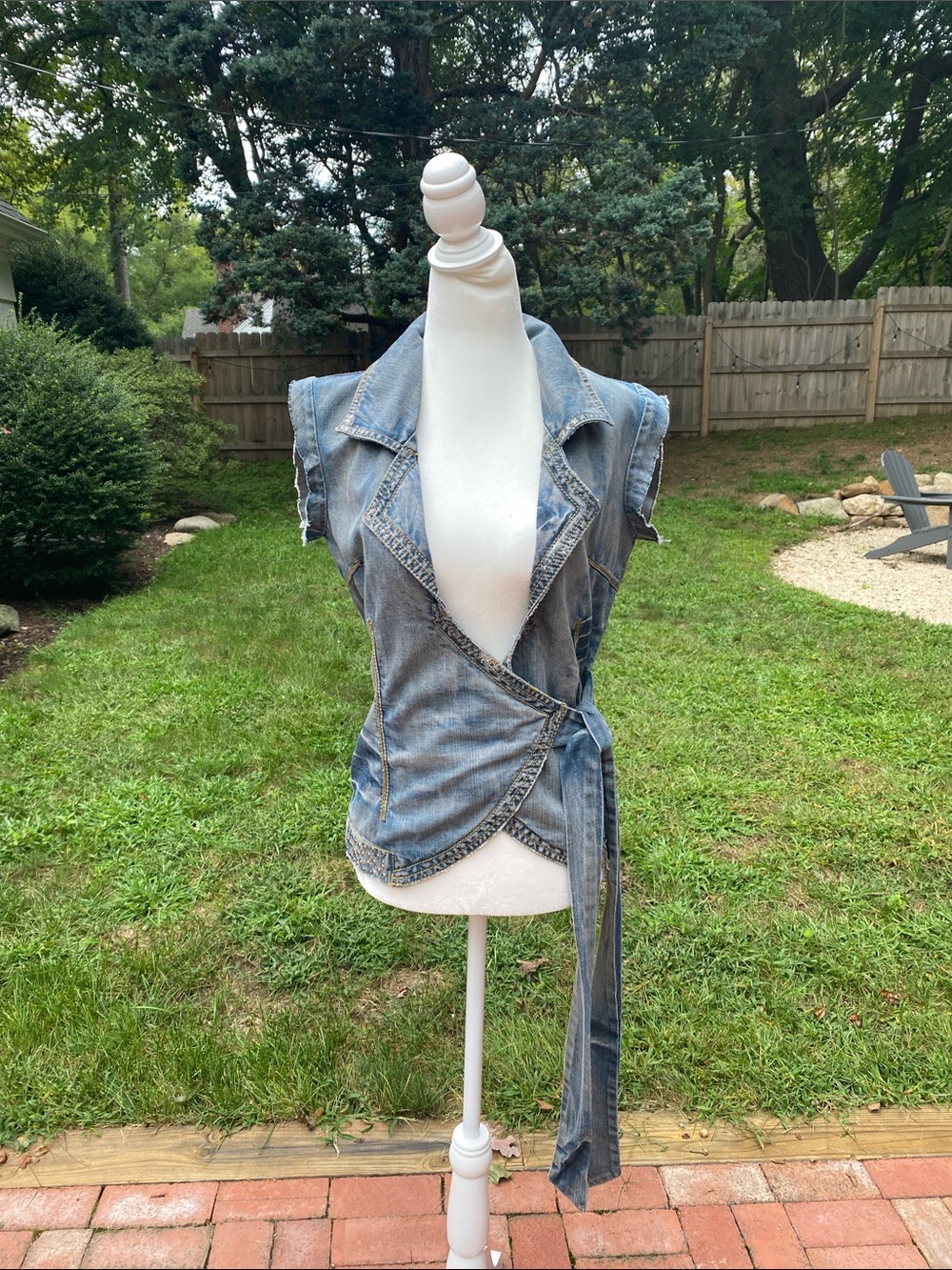 Custo Barcelona Light Blue Denim Wrap Vest Tunic with Self-Tie Waist